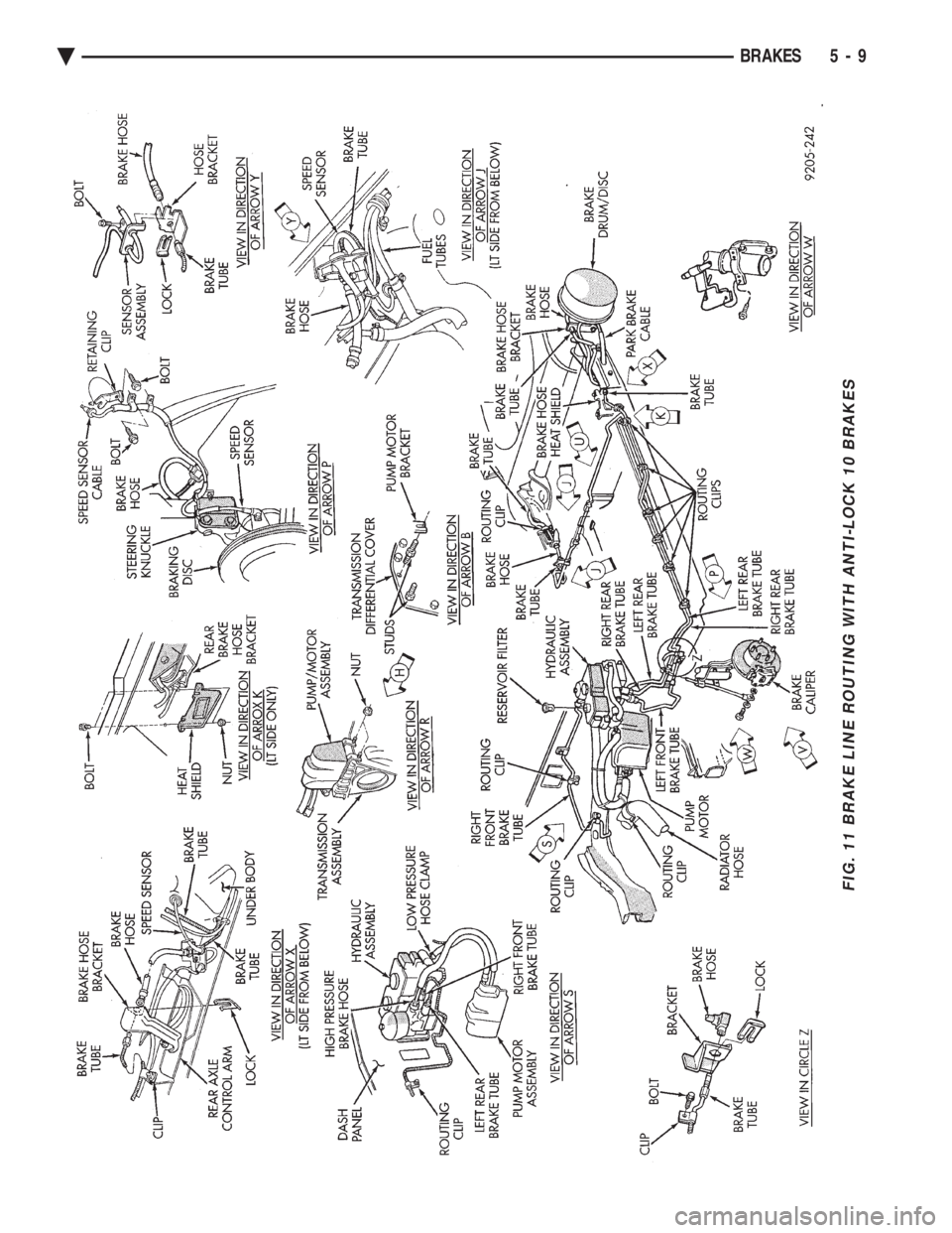 CHEVROLET DYNASTY 1993  Service Manual FIG. 11 BRAKE LINE ROUTING WITH ANTI-LOCK 10 BRAKES
Ä BRAKES 5 - 9 