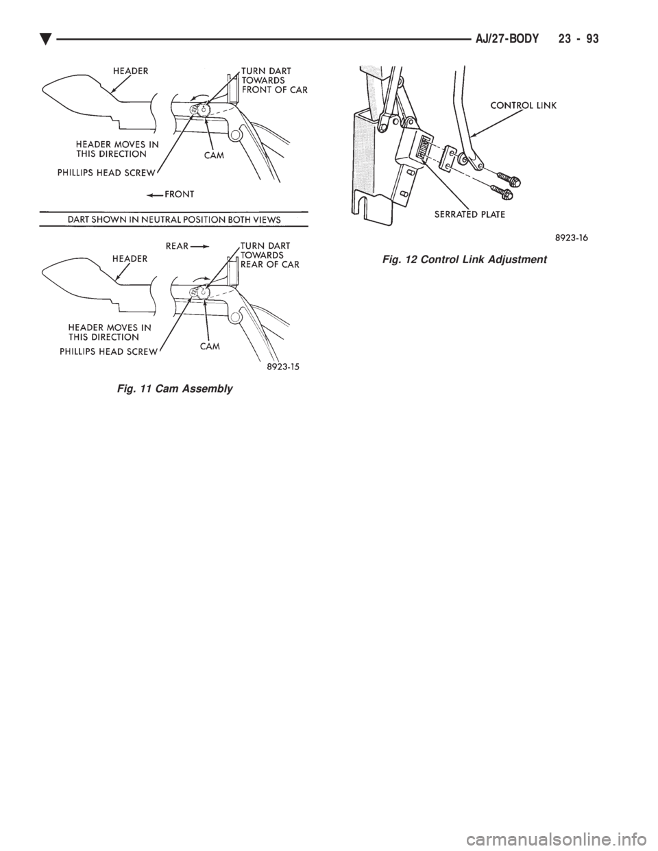 CHEVROLET DYNASTY 1993  Service Manual Fig. 11 Cam Assembly
Fig. 12 Control Link Adjustment
Ä AJ/27-BODY 23 - 93 