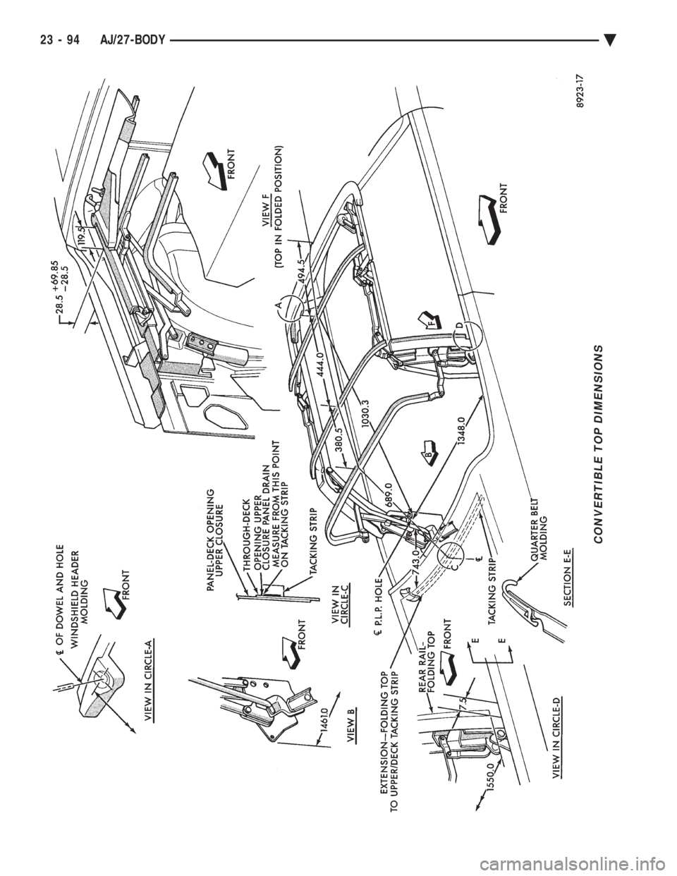 CHEVROLET DYNASTY 1993  Service Manual CONVERTIBLE TOP DIMENSIONS
23 - 94 AJ/27-BODY Ä 