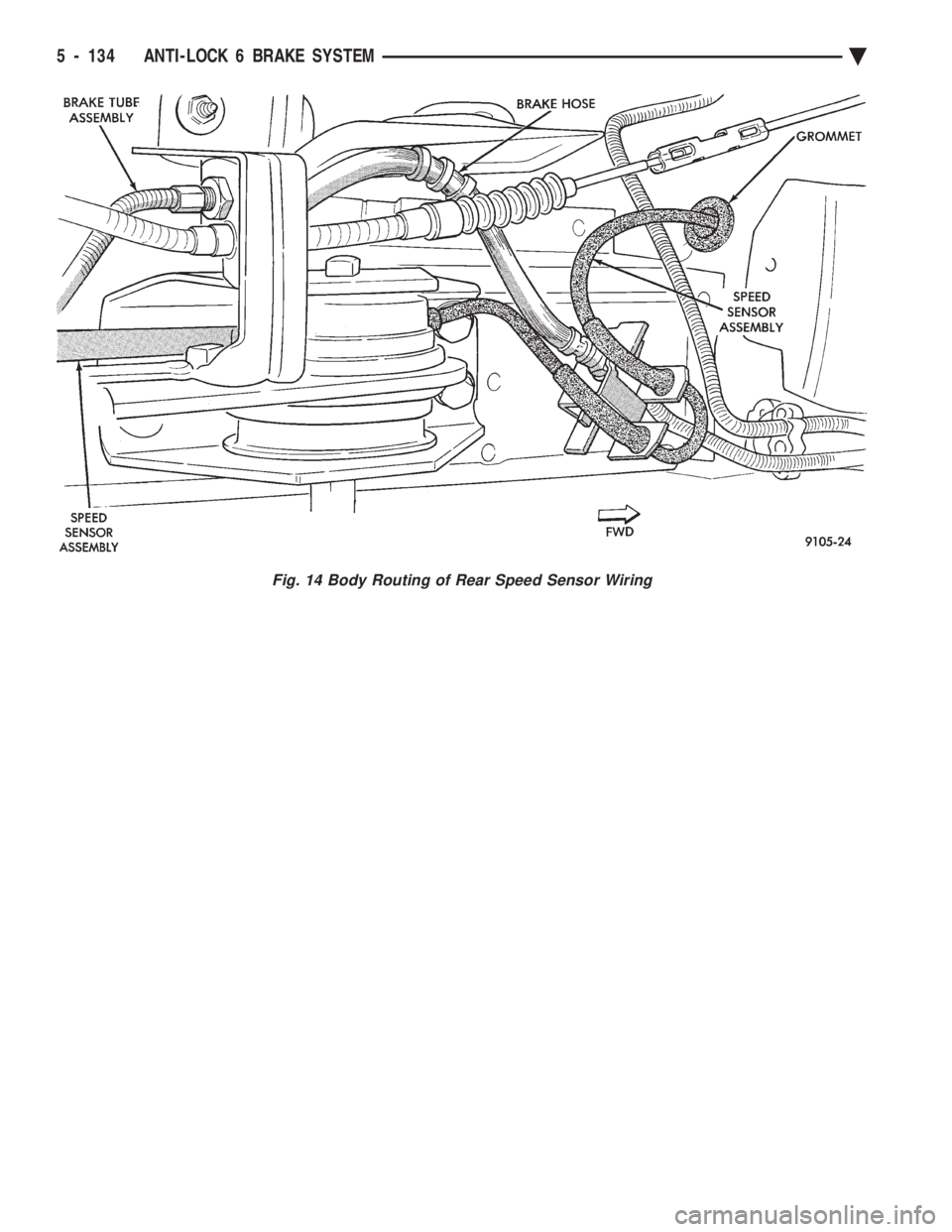 CHEVROLET DYNASTY 1993 Service Manual Fig. 14 Body Routing of Rear Speed Sensor Wiring
5 - 134 ANTI-LOCK 6 BRAKE SYSTEM Ä CHEVROLET DYNASTY 1993 Service Manual Fig. 14 Body Routing of Rear Speed Sensor Wiring
5 - 134 ANTI-LOCK 6 BRAKE SYSTEM Ä