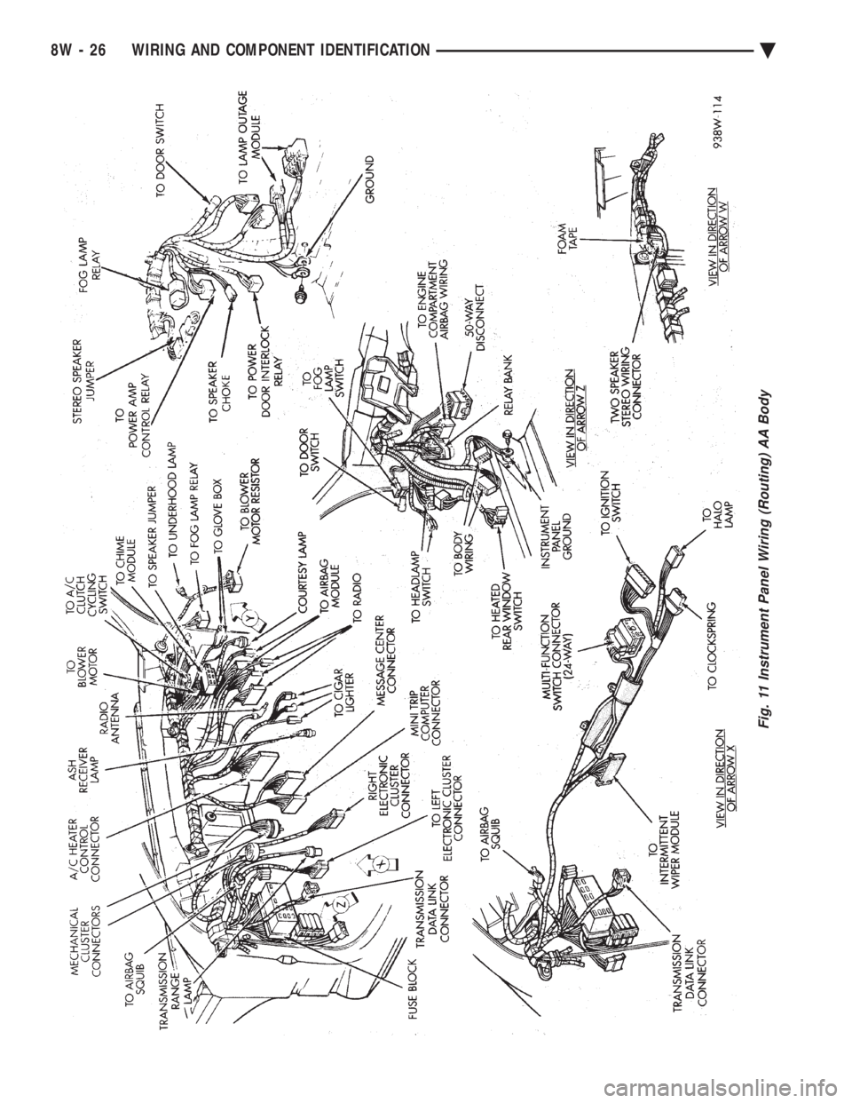 CHEVROLET DYNASTY 1993  Service Manual Fig. 11 Instrument Panel Wiring (Routing) AA Body
8W - 26 WIRING AND COMPONENT IDENTIFICATION Ä 