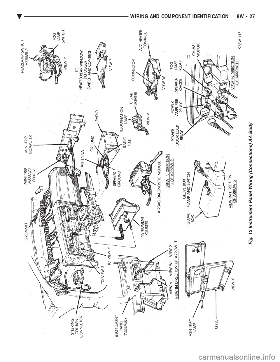 CHEVROLET DYNASTY 1993  Service Manual Fig. 12 Instrument Panel Wiring (Connections) AA Body
Ä WIRING AND COMPONENT IDENTIFICATION 8W - 27 