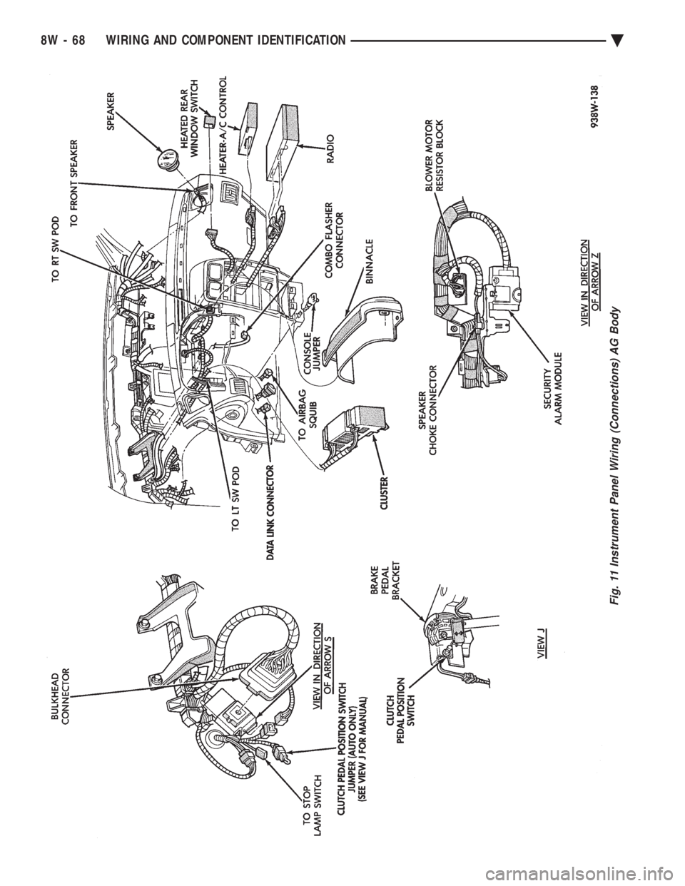 CHEVROLET DYNASTY 1993  Service Manual Fig. 11 Instrument Panel Wiring (Connections) AG Body
8W - 68 WIRING AND COMPONENT IDENTIFICATION Ä 