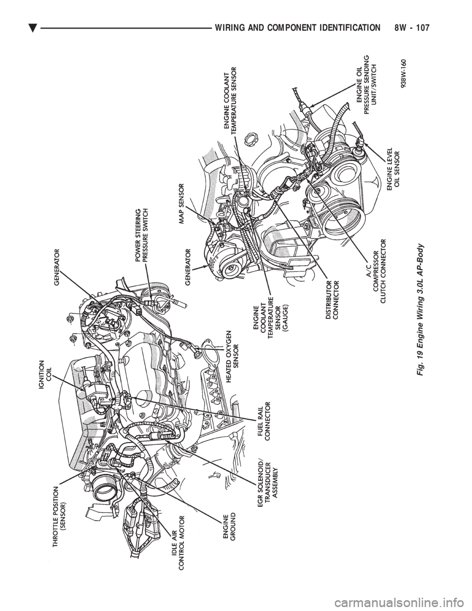 CHEVROLET DYNASTY 1993  Service Manual Fig. 19 Engine Wiring 3.0L AP-Body
Ä WIRING AND COMPONENT IDENTIFICATION 8W - 107 