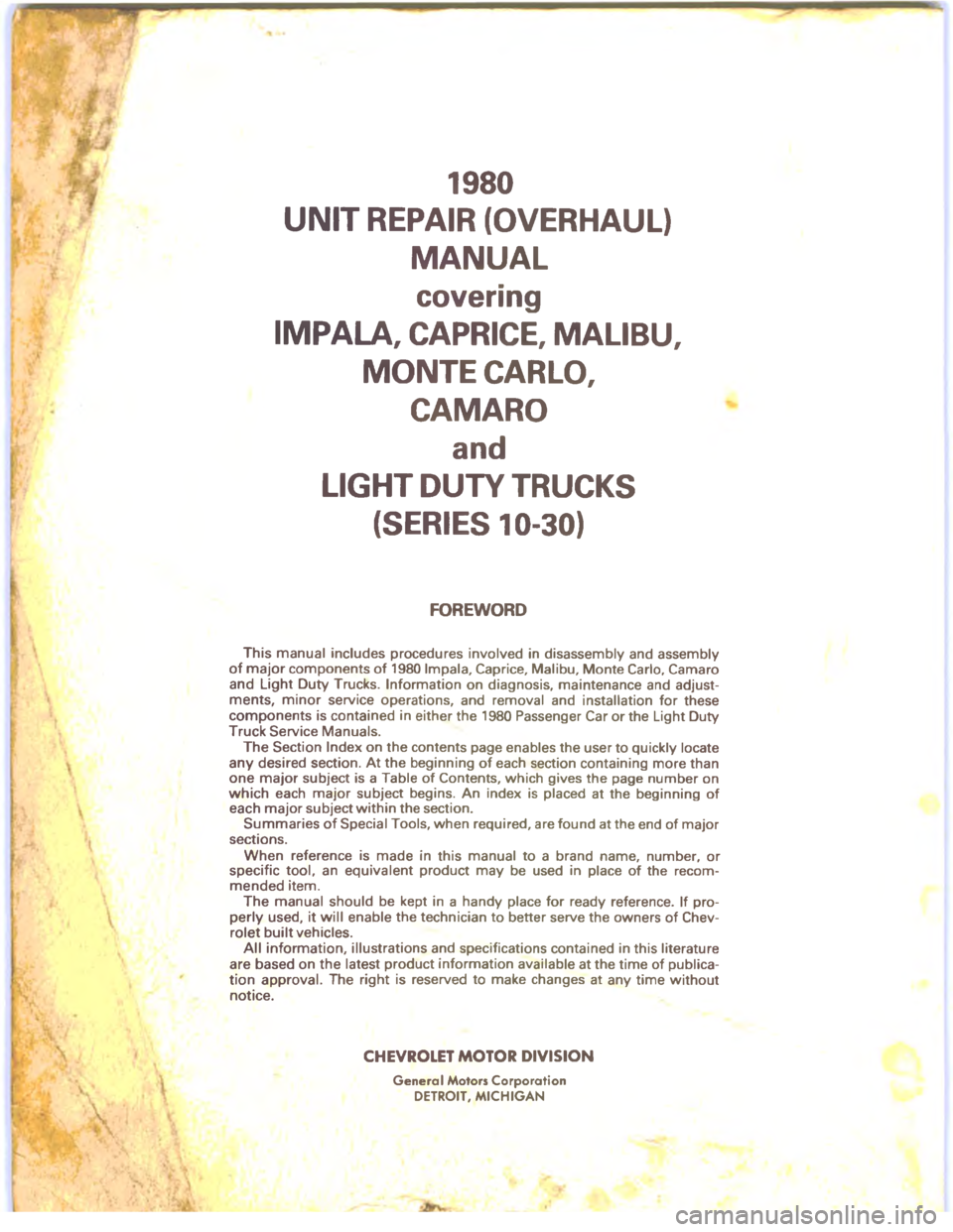 CHEVROLET LIGHT DUTY TRUCK 1980  Repair Everhaul Manual Downloaded from www.Manualslib.com manuals search engine 
	








!
	
0

&
+
	
	

0
=
-

%
"
%
&
	
.
/


6
\(


	  