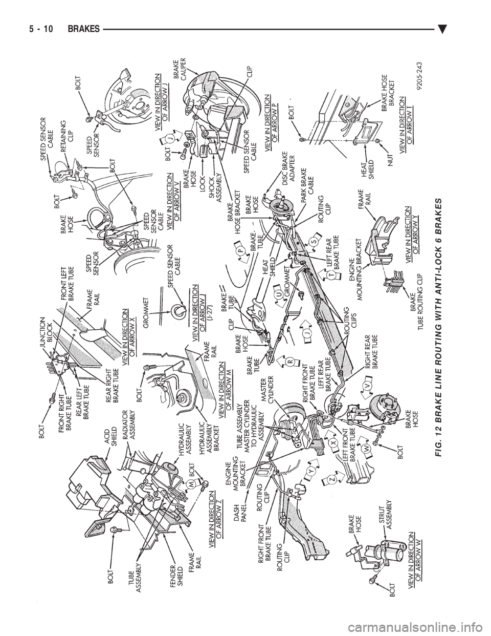 CHEVROLET PLYMOUTH ACCLAIM 1993 Service Manual FIG. 12 BRAKE LINE ROUTING WITH ANTI-LOCK 6 BRAKES
5 - 10 BRAKES Ä CHEVROLET PLYMOUTH ACCLAIM 1993 Service Manual FIG. 12 BRAKE LINE ROUTING WITH ANTI-LOCK 6 BRAKES
5 - 10 BRAKES Ä