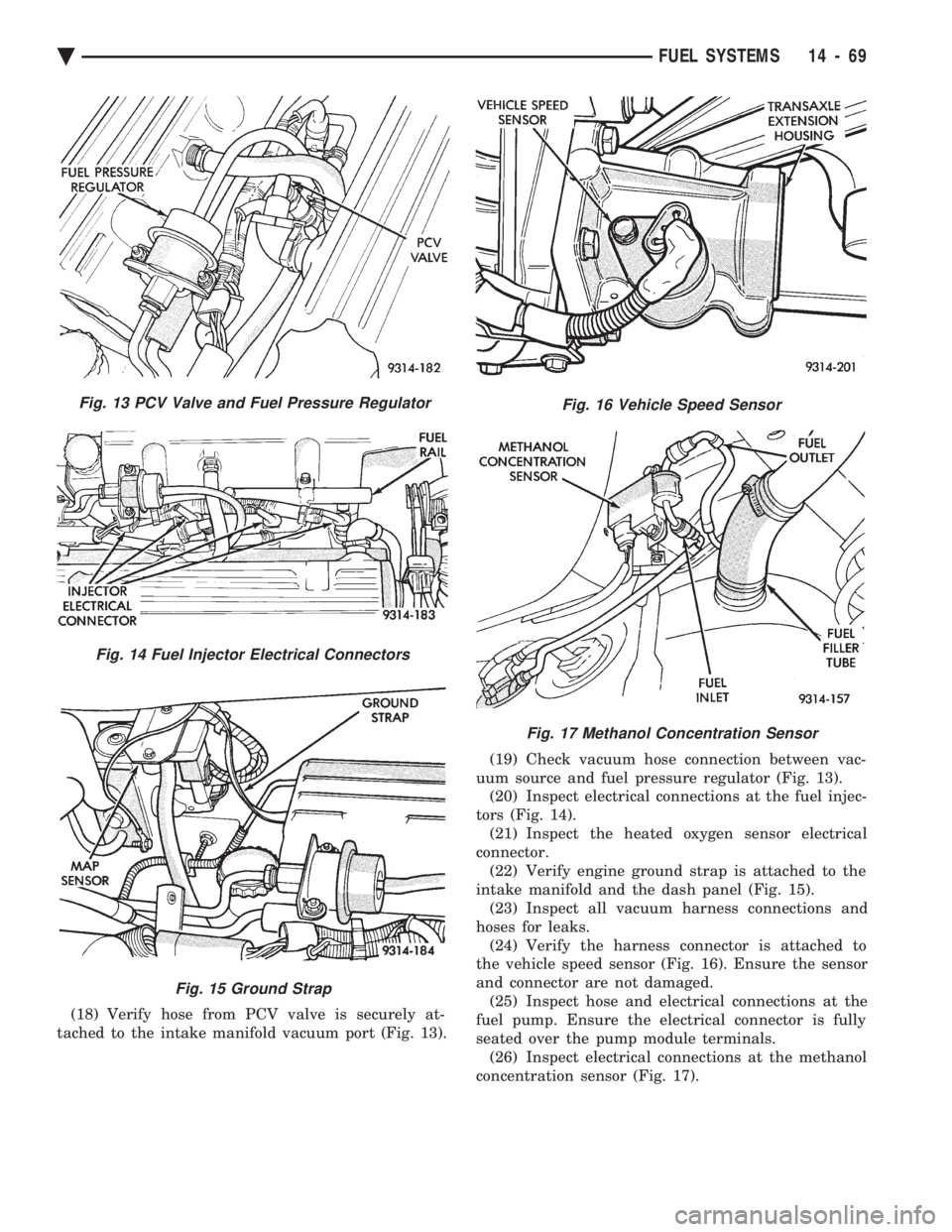 CHEVROLET PLYMOUTH ACCLAIM 1993 Service Manual (18) Verify hose from PCV valve is securely at-
tached to the intake manifold vacuum port (Fig. 13). (19) Check vacuum hose connection between vac-
uum source and fuel pressure regulator (Fig. 13). CHEVROLET PLYMOUTH ACCLAIM 1993 Service Manual (18) Verify hose from PCV valve is securely at-
tached to the intake manifold vacuum port (Fig. 13). (19) Check vacuum hose connection between vac-
uum source and fuel pressure regulator (Fig. 13).