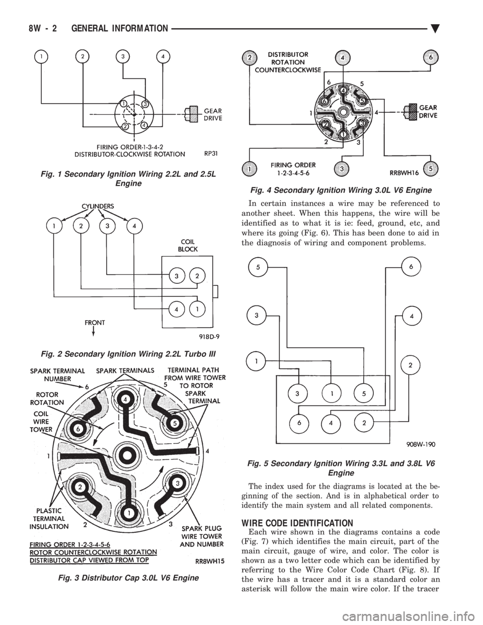 CHEVROLET PLYMOUTH ACCLAIM 1993  Service Manual In certain instances a wire may be referenced to 
another sheet. When this happens, the wire will be
identified as to what it is ie: feed, ground, etc, and
where its going (Fig. 6). This has been done