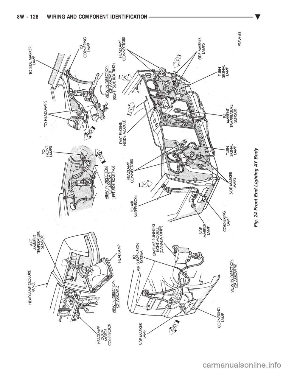 CHEVROLET PLYMOUTH ACCLAIM 1993  Service Manual Fig. 24 Front End Lighting AY Body
8W - 128 WIRING AND COMPONENT IDENTIFICATION Ä 