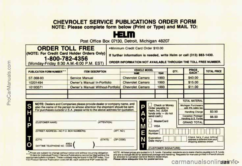 CHEVROLET CAMARO 1993 Owners Manual ProCarManuals.com CHEVROLET CAMARO 1993 Owners Manual ProCarManuals.com