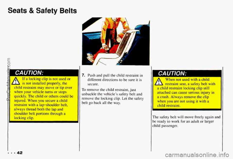 CHEVROLET CAMARO 1993 Service Manual Seats & Safety Belts
L is not installed properIy, the
wlld restraint may move or tip over
when your vehicle turns or stops
quickly. The child or others could be
injured. When you secure a child CHEVROLET CAMARO 1993 Service Manual Seats & Safety Belts
L is not installed properIy, the
wlld restraint may move or tip over
when your vehicle turns or stops
quickly. The child or others could be
injured. When you secure a child