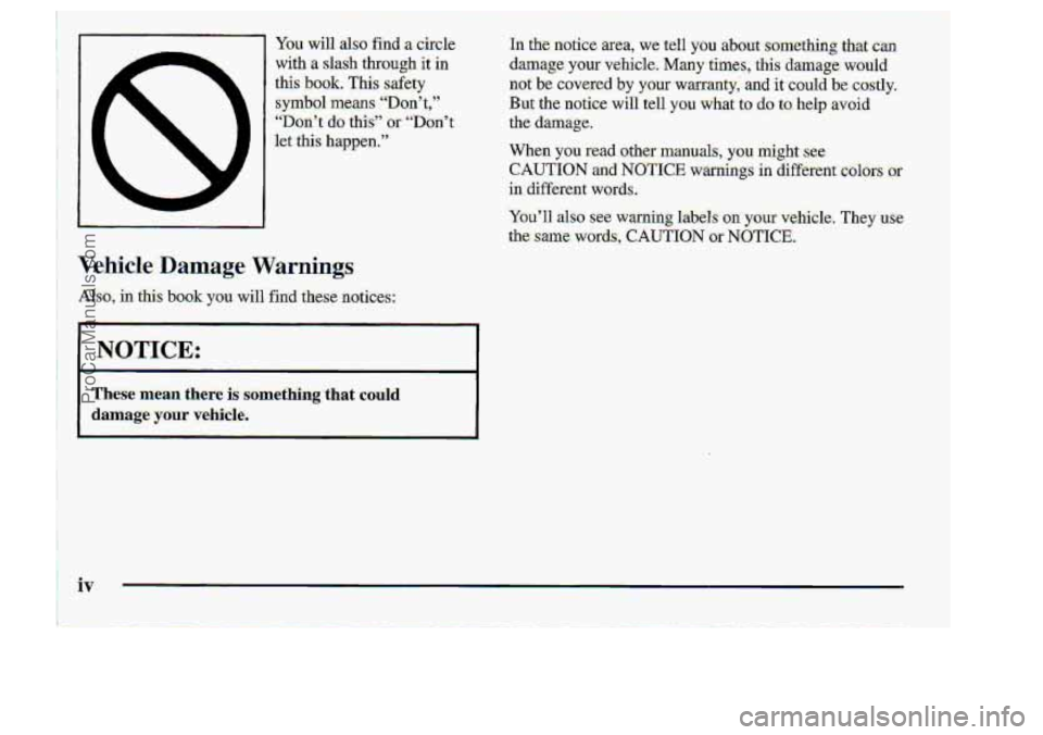 CHEVROLET S10 1998 User Guide ‘Vehicle Damage -Warnings 
3 
ProCarManuals.com 