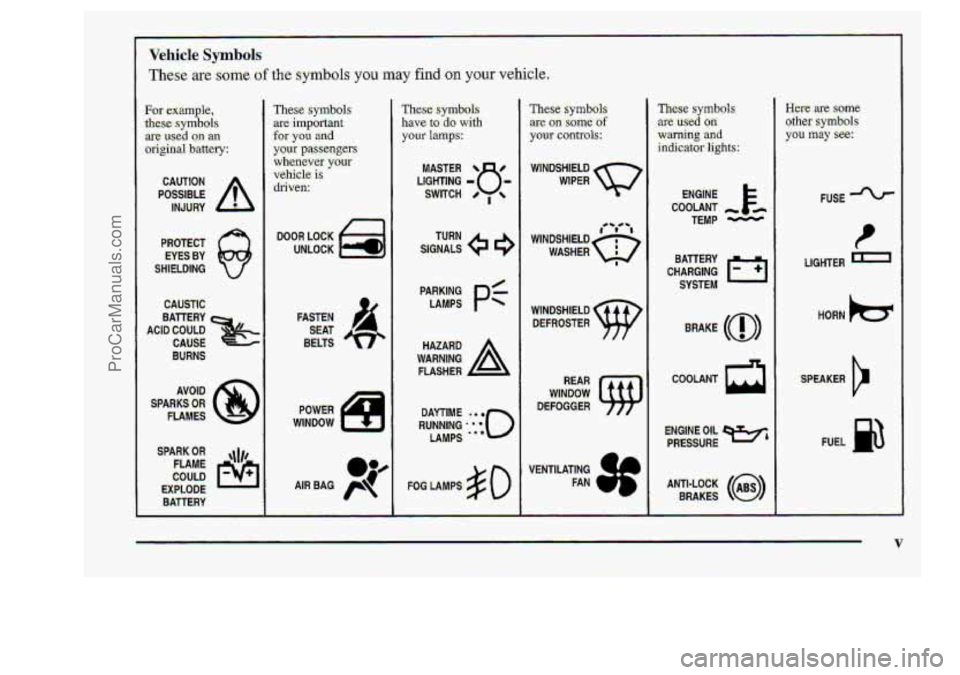 CHEVROLET S10 1998 User Guide POSSIBLE A 
CAUTION 
INJURY 
PROTECT 
SHIELDING 
EYESBY $ 
CAUSTIC 
BURNS 
DOOR. L~CK 
UNLOCK FASTEN 
EAT. 
BELTS 
WINDOW  LIGHTING 
= 
FOG LAMPS. $0 
WINDS.HlELD 
WIPER 
WINDOW 
REAR 
DEFOGGER 
VENTI