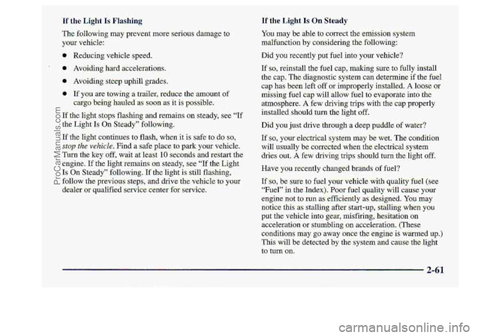 CHEVROLET S10 1998  Owners Manual :If the Light 19. Flashing Ifthe Light. Is On Steady 
2-61 
ProCarManuals.com 