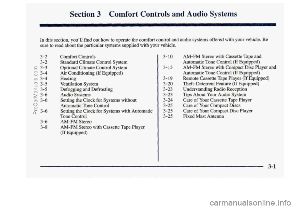 CHEVROLET S10 1998  Owners Manual Sect.ion 3 Cornfort C.ontsols and Audio Systems 
3- 1.9 
3-26 
3 - 2.3 
3-23 
3-24 
345 
3-25 
3-25 
ProCarManuals.com 