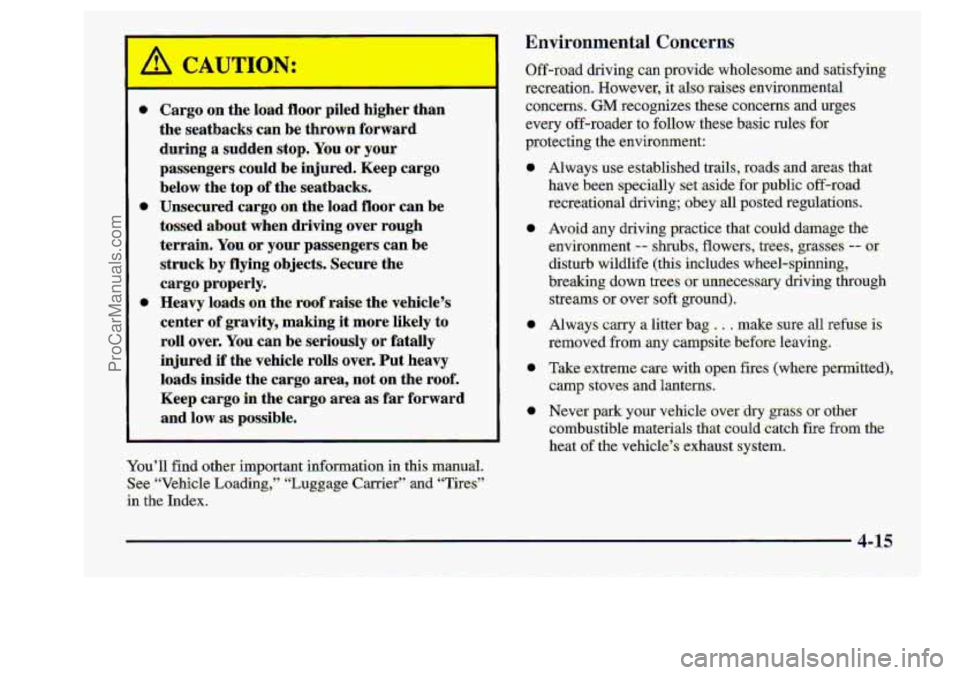 CHEVROLET S10 1998 Owners Manual You’ll find other important infomation in this manual.
%e “Vehicle hading3’’ “Luggage Carrier” -and “Tires”
-in -the Index.
4-15
ProCarManuals.com CHEVROLET S10 1998 Owners Manual You’ll find other important infomation in this manual.
%e “Vehicle hading3’’ “Luggage Carrier” -and “Tires”
-in -the Index.
4-15
ProCarManuals.com