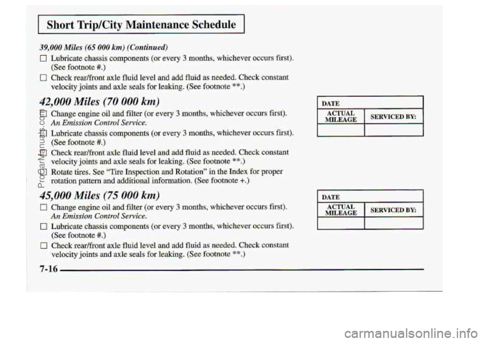 CHEVROLET S10 1998 Owners Manual I Short TripKity Maintenance S.chedule I
I DATE I
MILEAGE SERVICED. BY
DATE I
MILEAGE
ProCarManuals.com CHEVROLET S10 1998 Owners Manual I Short TripKity Maintenance S.chedule I
I DATE I
MILEAGE SERVICED. BY
DATE I
MILEAGE
ProCarManuals.com