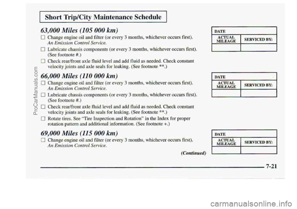 CHEVROLET S10 1998 Owners Manual I Sho.rt Tripcity Maintenance -Schedule I
MILEAGE
ProCarManuals.com CHEVROLET S10 1998 Owners Manual I Sho.rt Tripcity Maintenance -Schedule I
MILEAGE
ProCarManuals.com