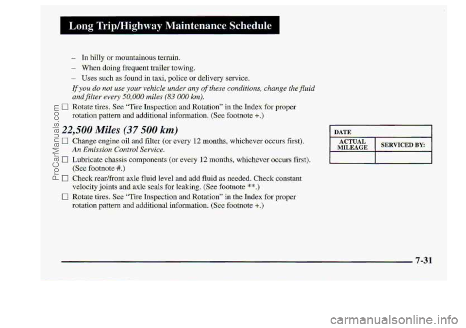 CHEVROLET S10 1998 Owners Manual I Long Trip/Highway Maintenance Schedule I
RATE I
ProCarManuals.com CHEVROLET S10 1998 Owners Manual I Long Trip/Highway Maintenance Schedule I
RATE I
ProCarManuals.com