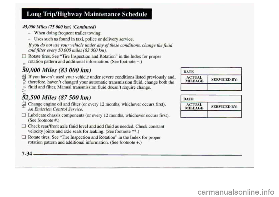 CHEVROLET S10 1998 Owners Manual I Long Trip/Highway Maintenance Schedule 1
DATE I
SERVICED BY:
7-34.
ProCarManuals.com CHEVROLET S10 1998 Owners Manual I Long Trip/Highway Maintenance Schedule 1
DATE I
SERVICED BY:
7-34.
ProCarManuals.com
