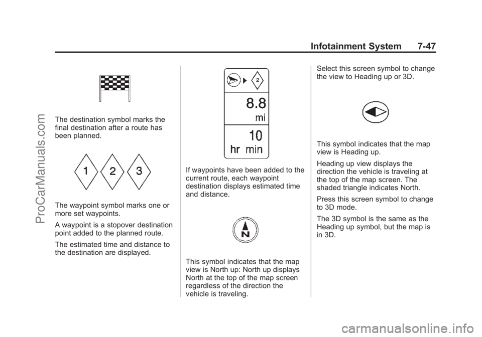 CHEVROLET SS 2015  Owners Manual Black plate (47,1)Chevrolet SS Sedan Owner Manual (GMNA-Localizing-U.S.-7707491) - 2015 -
crc - 9/11/14
Infotainment System 7-47
The destination symbol marks the
final destination after a route has
be