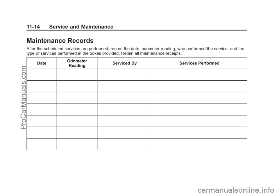 CHEVROLET SS 2015 Owners Manual Black plate (14,1)Chevrolet SS Sedan Owner Manual (GMNA-Localizing-U.S.-7707491) - 2015 -
crc - 9/18/14
11-14 Service and Maintenance
Maintenance Records
After the scheduled services are performed, re CHEVROLET SS 2015 Owners Manual Black plate (14,1)Chevrolet SS Sedan Owner Manual (GMNA-Localizing-U.S.-7707491) - 2015 -
crc - 9/18/14
11-14 Service and Maintenance
Maintenance Records
After the scheduled services are performed, re