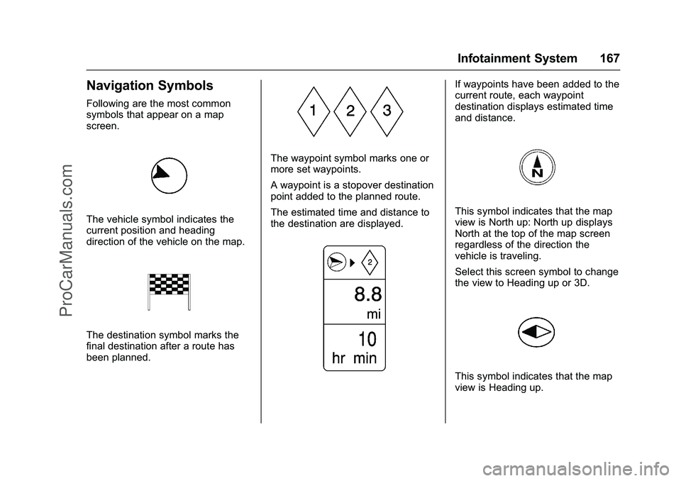 CHEVROLET SS 2016 Owners Manual Chevrolet SS Sedan Owner Manual (GMNA-Localizing-U.S.-9234782) - 2016 -
CRC - 8/24/15
Infotainment System 167
Navigation Symbols
Following are the most common
symbols that appear on a map
screen.
The CHEVROLET SS 2016 Owners Manual Chevrolet SS Sedan Owner Manual (GMNA-Localizing-U.S.-9234782) - 2016 -
CRC - 8/24/15
Infotainment System 167
Navigation Symbols
Following are the most common
symbols that appear on a map
screen.
The