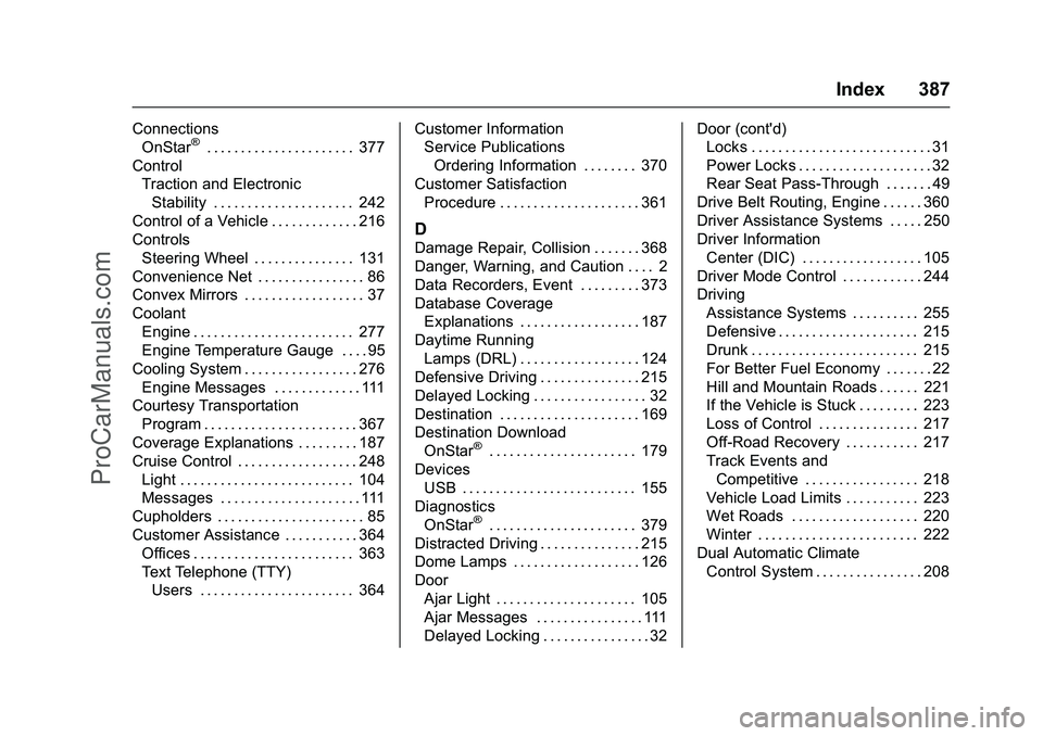 CHEVROLET SS 2016 Owners Manual Chevrolet SS Sedan Owner Manual (GMNA-Localizing-U.S.-9234782) - 2016 -
CRC - 8/24/15
Index 387
ConnectionsOnStar®. . . . . . . . . . . . . . . . . . . . . . 377
Control Traction and ElectronicStabil CHEVROLET SS 2016 Owners Manual Chevrolet SS Sedan Owner Manual (GMNA-Localizing-U.S.-9234782) - 2016 -
CRC - 8/24/15
Index 387
ConnectionsOnStar®. . . . . . . . . . . . . . . . . . . . . . 377
Control Traction and ElectronicStabil