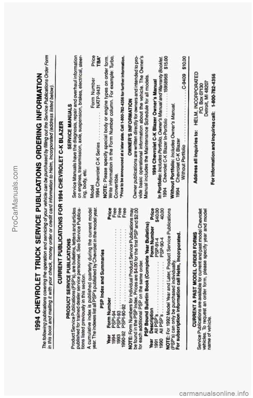 CHEVROLET SUBURBAN 1994 Owners Manual ProCarManuals.com CHEVROLET SUBURBAN 1994 Owners Manual ProCarManuals.com