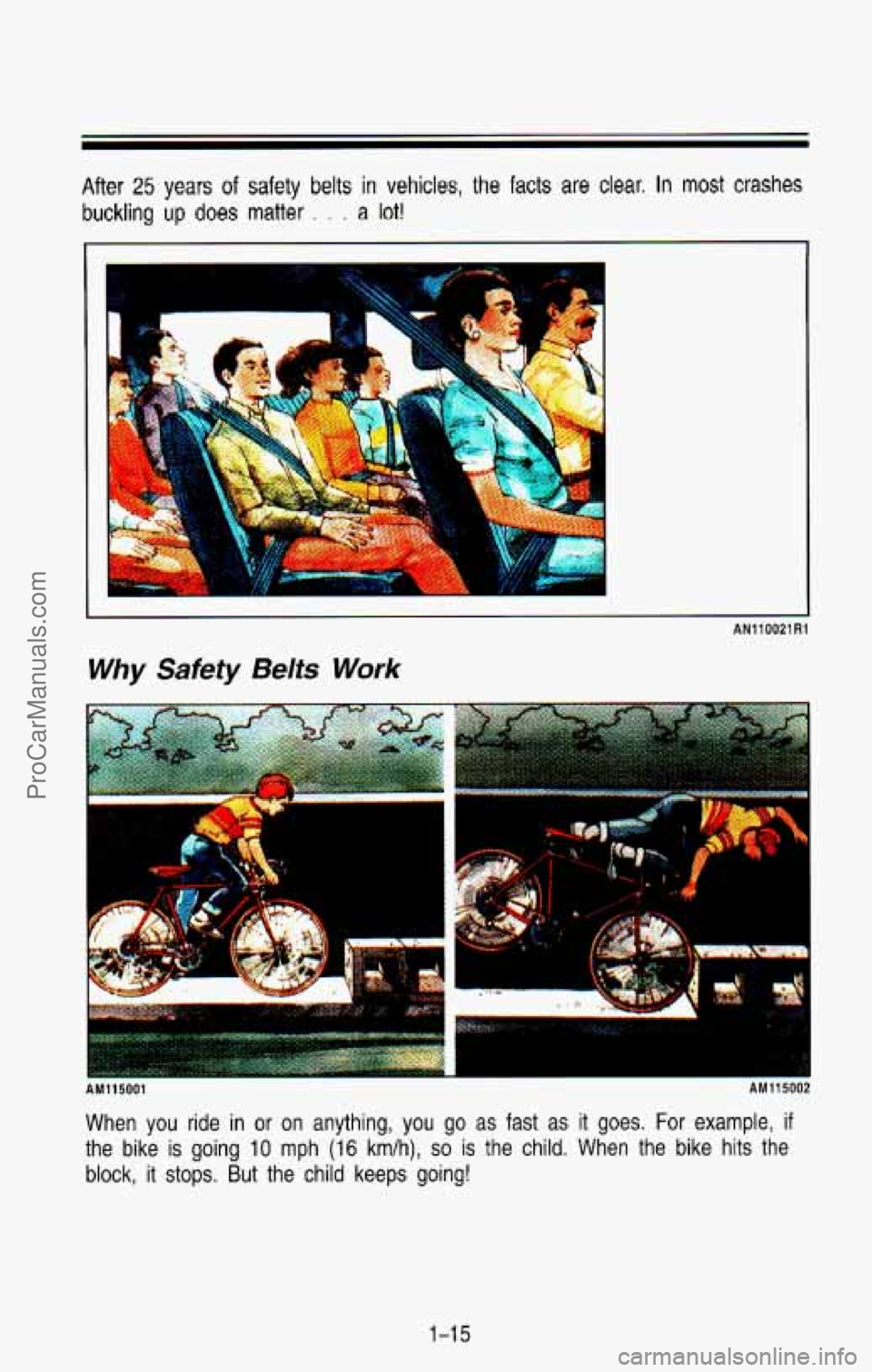 CHEVROLET SUBURBAN 1993 Owners Manual After 25 years of safety belts in vehicles, the facts are clear. In most crashes 
buckling up does matter . . . a lot! 
I 
I AN110021R1 
Why  Safety  Belts Work 
AM115001 AMllbUd2 
When you ride in or