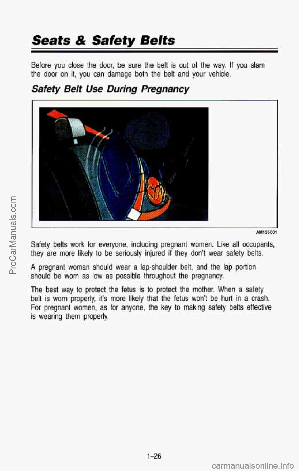 CHEVROLET SUBURBAN 1993 Owners Guide Seats & Safety Belts
Before you close the door, be sure the belt is out of the way, If you slam
the door on it, you can damage both the belt and your vehicl\
e.
Safety Belt Use D CHEVROLET SUBURBAN 1993 Owners Guide Seats & Safety Belts
Before you close the door, be sure the belt is out of the way, If you slam
the door on it, you can damage both the belt and your vehicl\
e.
Safety Belt Use D