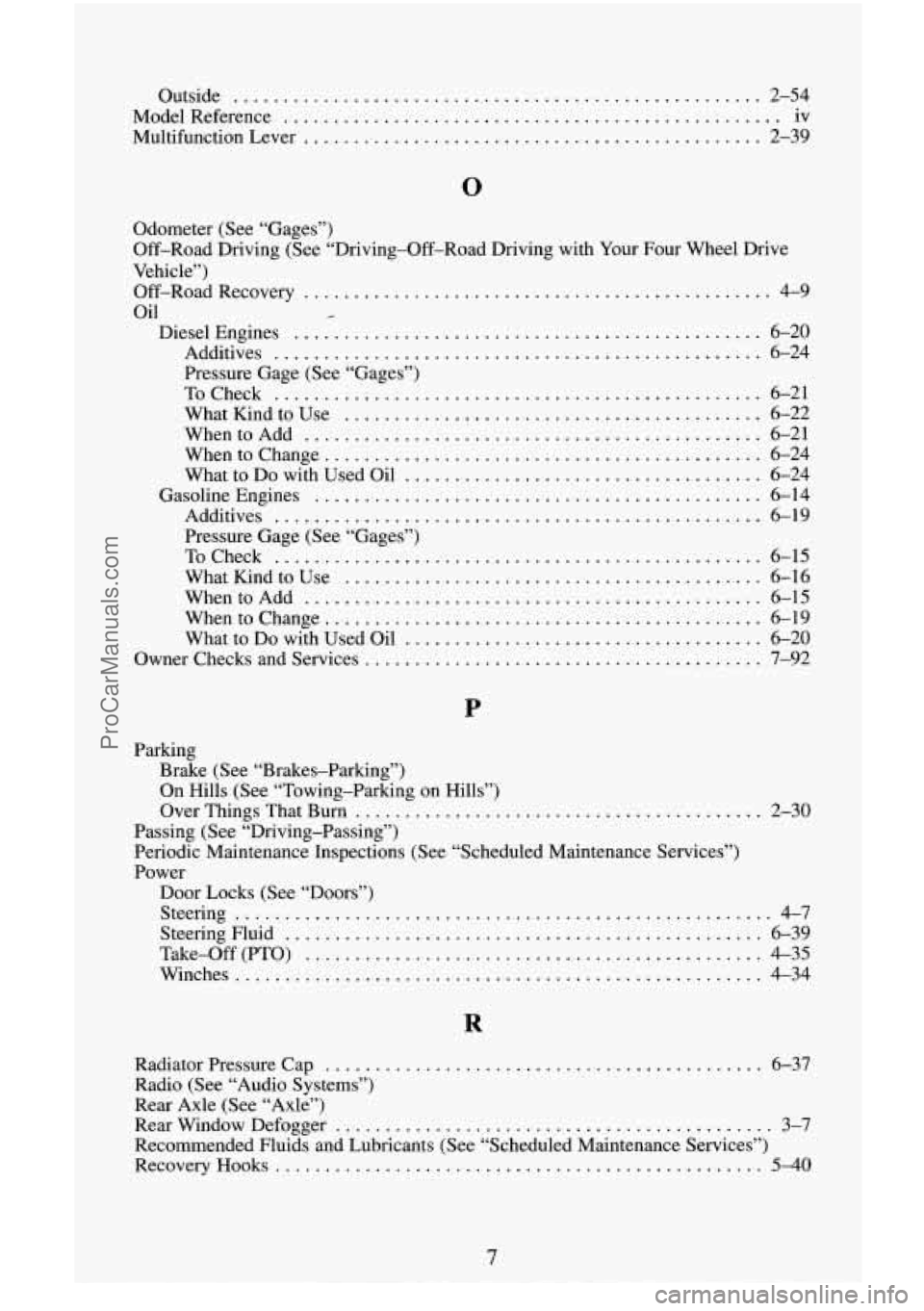 CHEVROLET SUBURBAN 1996  Owners Manual Outside ..................................................... 2-54 
ModelReference 
.................................................. iv 
Multifunction Lever 
........................................