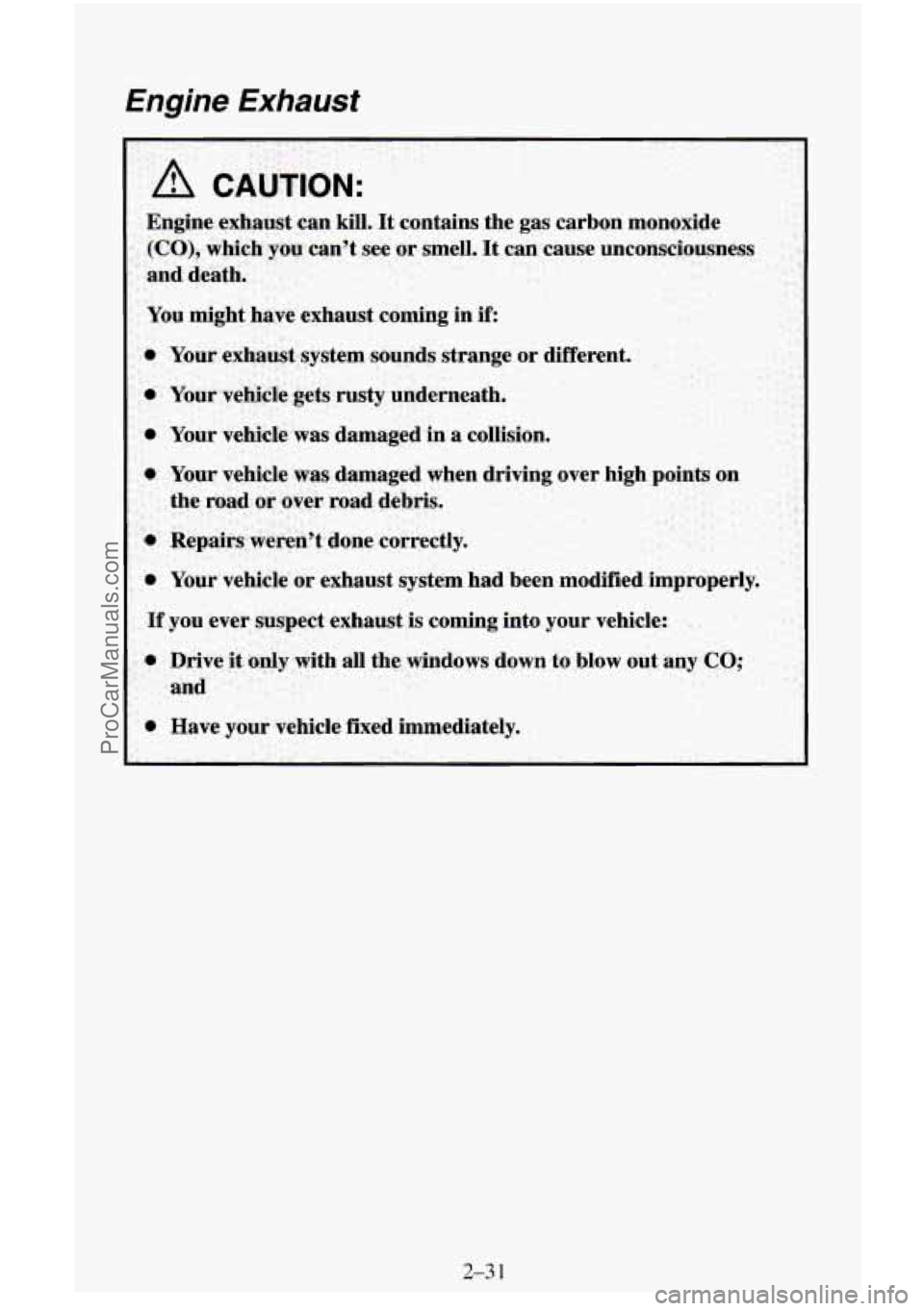 CHEVROLET SUBURBAN 1996  Owners Manual Engine Exhaust 
2-3 1 
ProCarManuals.com 