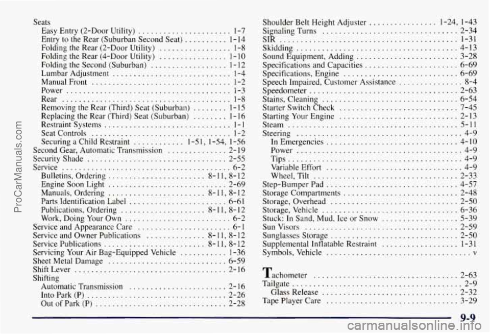 CHEVROLET SUBURBAN 1997  Owners Manual Seats 
Easy Entry (2-Door Utility) ...................... 1-7 
Entry  to  the  Rear  (Suburban Second Seat) 
.......... 1-14 
Folding  the  Rear 
(2-Door Utility) ................. 1-8 
Folding  the  