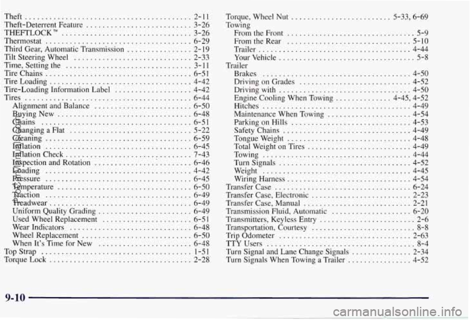 CHEVROLET SUBURBAN 1997 Owners Manual Theft ................... ... 2-11
Theft-Deterrent Feature ...... ... ...... 3-26
THEFTLOCK
........................ ... 3-26
Thermostat
............................ ... 6-29
Third Gear, Autom CHEVROLET SUBURBAN 1997 Owners Manual Theft ................... ... 2-11
Theft-Deterrent Feature ...... ... ...... 3-26
THEFTLOCK
........................ ... 3-26
Thermostat
............................ ... 6-29
Third Gear, Autom