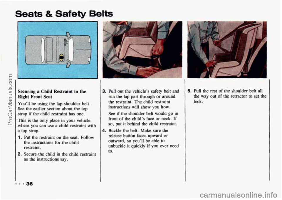CHEVROLET TRACKER 1993 Owners Guide Seats & Safety Belts 
I 
Securing a Child  Restraint  in  the 
Right  Front  Seat 
You’ll  be  using  the  lap-shoulder  belt. 
See  the  earlier section  about  the  top 
strap 
if the  child  rest