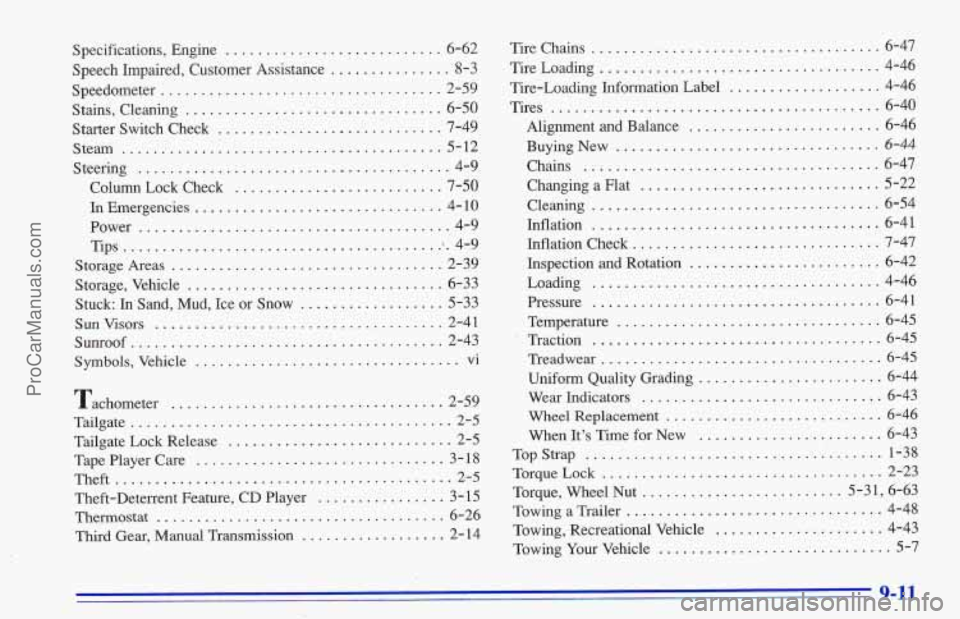 CHEVROLET TRACKER 1996 Owners Manual Specifications. Engine ................ ....... 6-62
Speech Impaired. Customer Assistance
............... 8-3
Speedometer ................................... 2- 59
Stains, Cleaning
........ CHEVROLET TRACKER 1996 Owners Manual Specifications. Engine ................ ....... 6-62
Speech Impaired. Customer Assistance
............... 8-3
Speedometer ................................... 2- 59
Stains, Cleaning
........