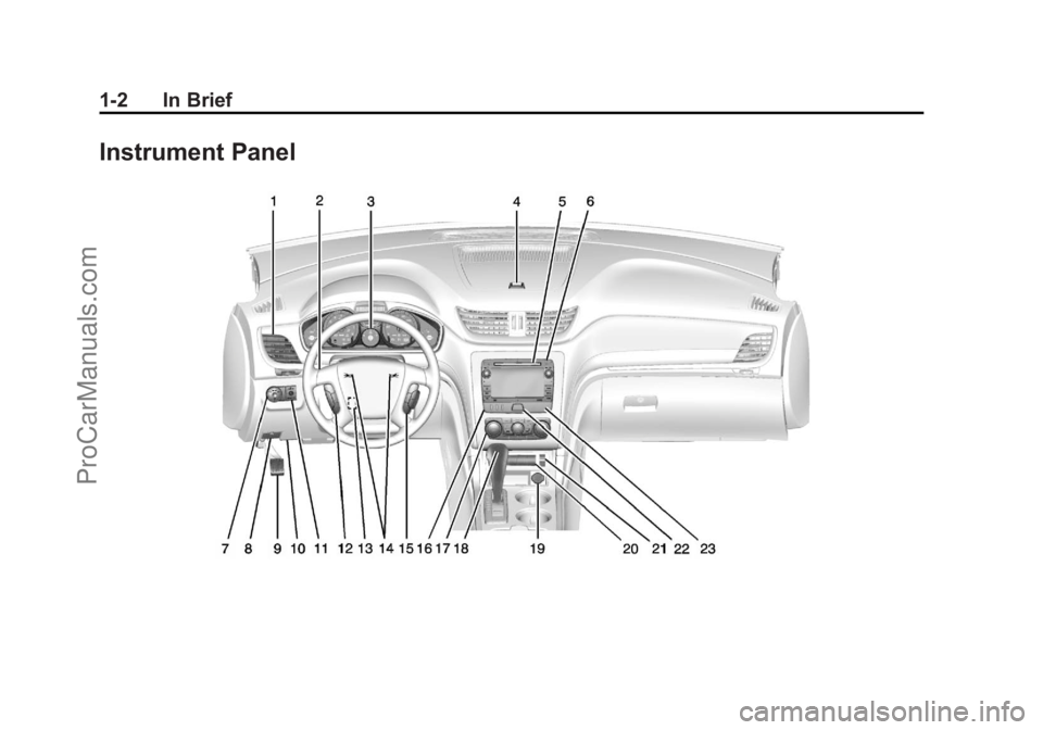 CHEVROLET TRAVERSE 2013 Owners Manual Black plate (2,1)Chevrolet Traverse Owner Manual - 2013 - CRC 2nd Edition - 11/13/12
1-2 In Brief
Instrument Panel
ProCarManuals.com CHEVROLET TRAVERSE 2013 Owners Manual Black plate (2,1)Chevrolet Traverse Owner Manual - 2013 - CRC 2nd Edition - 11/13/12
1-2 In Brief
Instrument Panel
ProCarManuals.com
