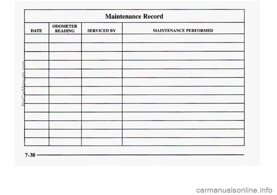 CHEVROLET VENTURE 1998 Owners Manual Maintenance Record
7-38
ProCarManuals.com CHEVROLET VENTURE 1998 Owners Manual Maintenance Record
7-38
ProCarManuals.com