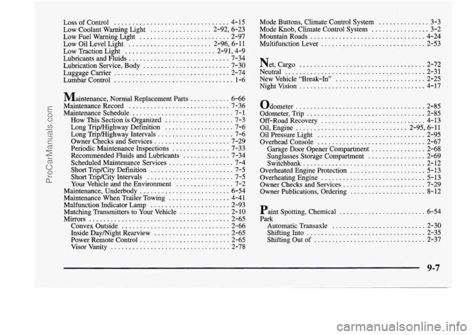 CHEVROLET VENTURE 1998 Owners Manual LossofControl ................................ 4-15
Low Coolant Warning Light
................. 2.92. 6.23
Low Fuel Warning Light
......................... 2-97
Low Oil Level Light
... CHEVROLET VENTURE 1998 Owners Manual LossofControl ................................ 4-15
Low Coolant Warning Light
................. 2.92. 6.23
Low Fuel Warning Light
......................... 2-97
Low Oil Level Light
...