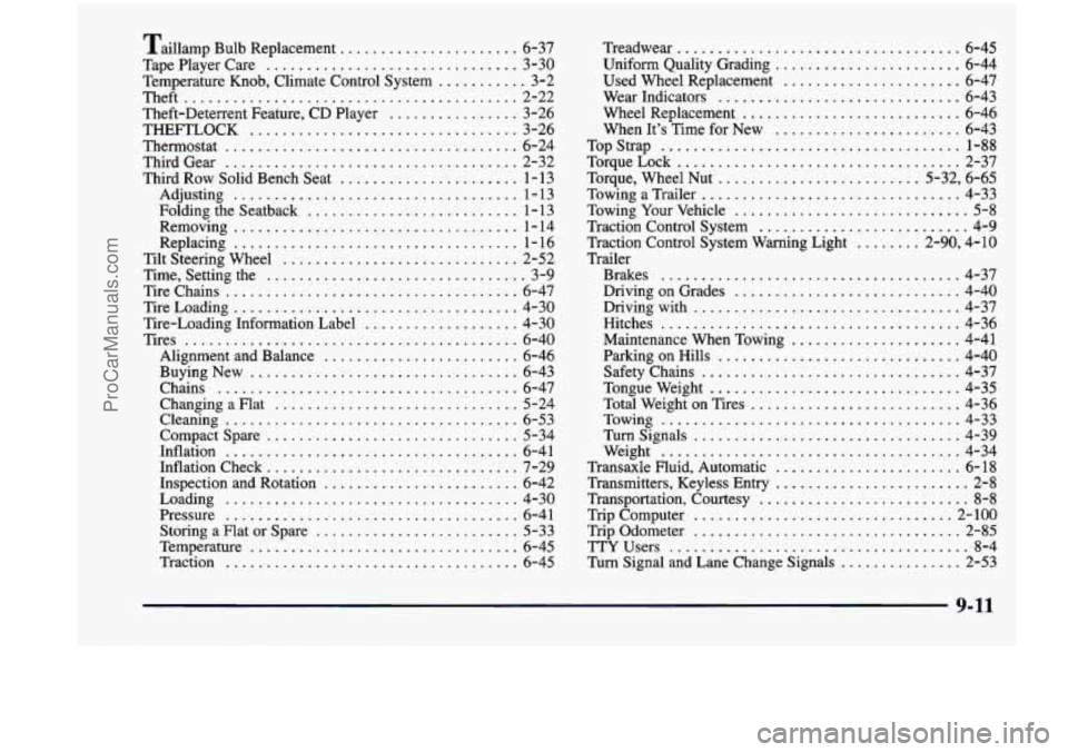 CHEVROLET VENTURE 1998 Owners Manual Taillamp Bulb Replacement ...................... 6-37
TapePlayerCare
............................... 3-30
Temperature Knob. Climate Control System
........... 3-2
Theft
.................... CHEVROLET VENTURE 1998 Owners Manual Taillamp Bulb Replacement ...................... 6-37
TapePlayerCare
............................... 3-30
Temperature Knob. Climate Control System
........... 3-2
Theft
....................