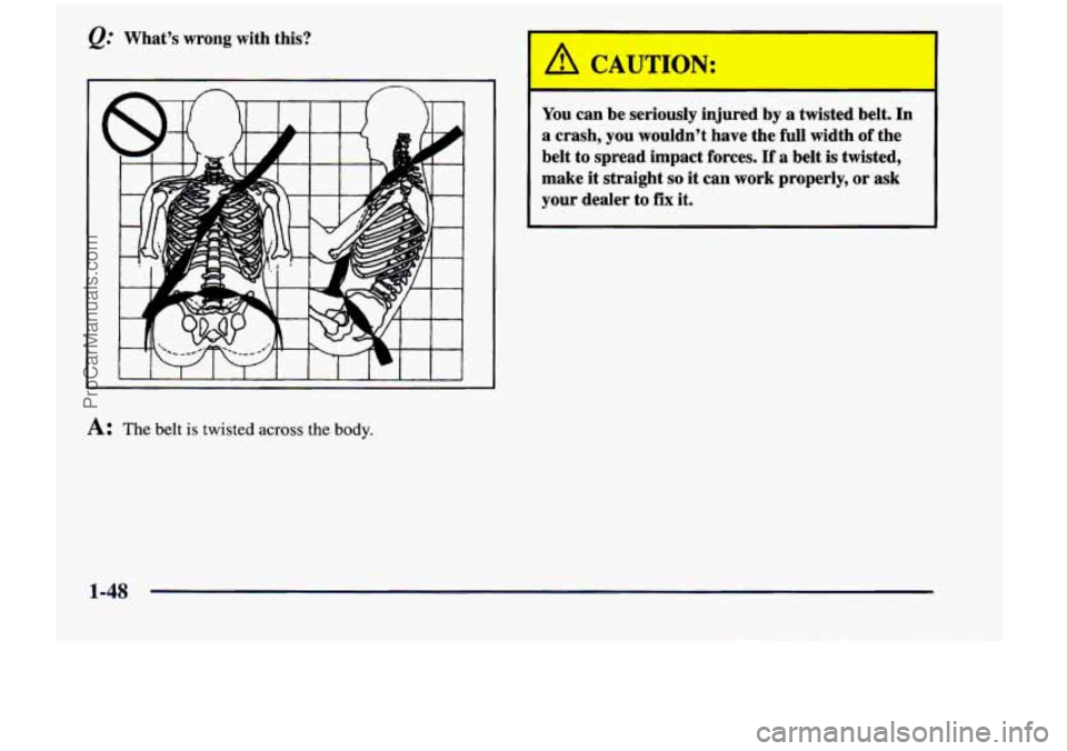 CHEVROLET VENTURE 1998 Repair Manual @ What’s wrong with this?
You can be seriously injured by a twisted belt. In
a crash, you wouldn’t have the full width of the
belt
to spread impact forces. If a belt CHEVROLET VENTURE 1998 Repair Manual @ What’s wrong with this?
You can be seriously injured by a twisted belt. In
a crash, you wouldn’t have the full width of the
belt
to spread impact forces. If a belt