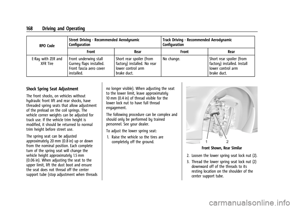 CHEVROLET CORVETTE 2024  Owners Manual Chevrolet Corvette Owner Manual (GMNA-Localizing-U.S./Canada/Mexico-
17272984) - 2024 - CRC - 2/20/23
168 Driving and Operating
RPO CodeStreet Driving - Recommended Aerodynamic
Configuration
Track Dri