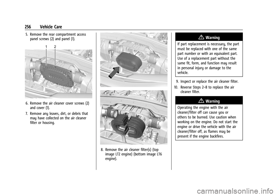 CHEVROLET CORVETTE 2024 Owners Manual Chevrolet Corvette Owner Manual (GMNA-Localizing-U.S./Canada/Mexico-
17272984) - 2024 - CRC - 2/20/23
256 Vehicle Care
5. Remove the rear compartment accesspanel screws (2) and panel (1).
6. Remove th CHEVROLET CORVETTE 2024 Owners Manual Chevrolet Corvette Owner Manual (GMNA-Localizing-U.S./Canada/Mexico-
17272984) - 2024 - CRC - 2/20/23
256 Vehicle Care
5. Remove the rear compartment accesspanel screws (2) and panel (1).
6. Remove th
