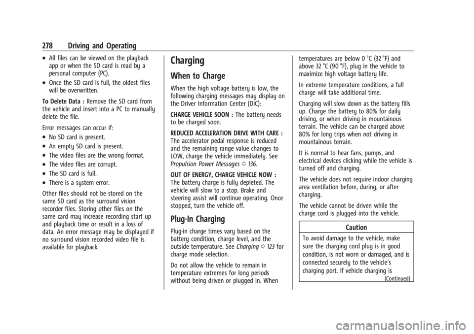 CHEVROLET SILVERADO EV 2024 Owners Manual Chevrolet Silverado EV Owner Manual (GMNA-Localizing-U.S./Canada-
16702912) - 2024 - CRC - 1/17/23
278 Driving and Operating
.All files can be viewed on the playback
app or when the SD card is read by CHEVROLET SILVERADO EV 2024 Owners Manual Chevrolet Silverado EV Owner Manual (GMNA-Localizing-U.S./Canada-
16702912) - 2024 - CRC - 1/17/23
278 Driving and Operating
.All files can be viewed on the playback
app or when the SD card is read by