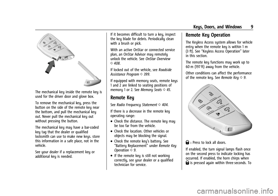 CHEVROLET SILVERADO EV 2024  Owners Manual Chevrolet Silverado EV Owner Manual (GMNA-Localizing-U.S./Canada-
16702912) - 2024 - CRC - 1/23/23
Keys, Doors, and Windows 9
The mechanical key inside the remote key is
used for the driver door and g