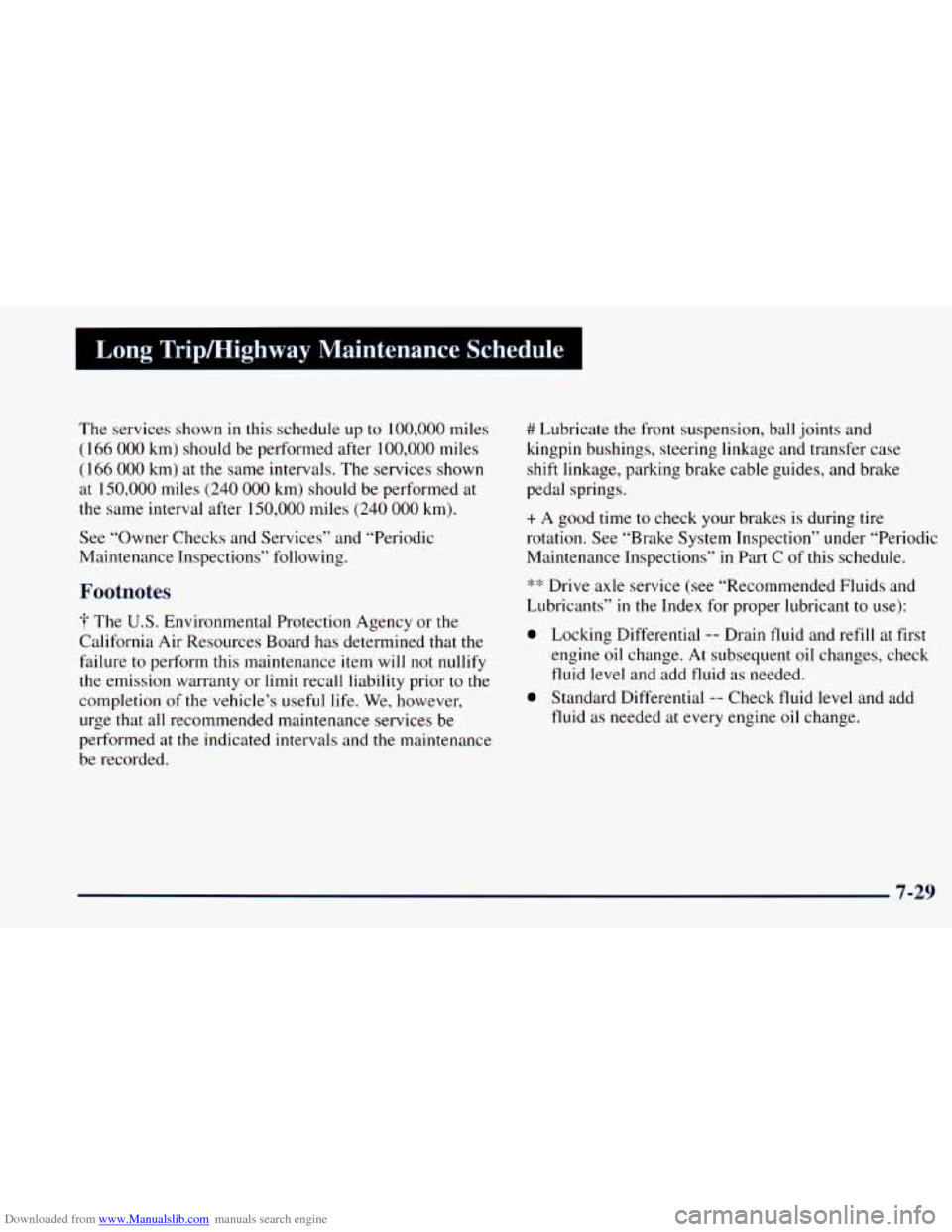 CHEVROLET ASTRO 1998 2.G Owners Manual Downloaded from www.Manualslib.com manuals search engine Long  TripMighway  Maintenance  Schedule 
The services shown  in this schedule  up to 100,000 miles 
(166 000 km) should be performed after 100