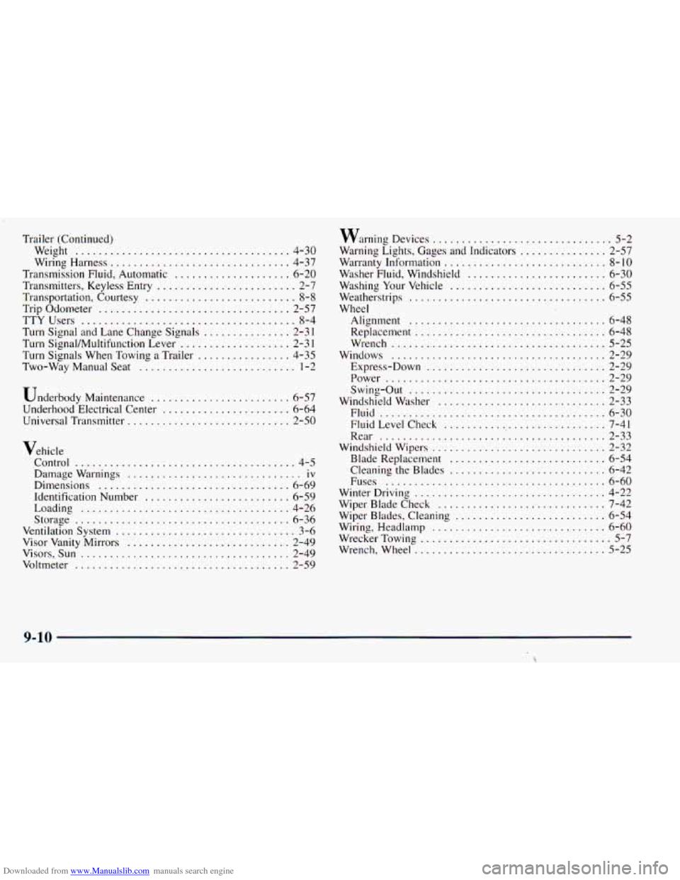 CHEVROLET ASTRO 1998 2.G Owners Manual Downloaded from www.Manualslib.com manuals search engine Trailer (Continued)
Weight
..................................... 4-30
Wiring Harness
............................... 4-37
Transmission F CHEVROLET ASTRO 1998 2.G Owners Manual Downloaded from www.Manualslib.com manuals search engine Trailer (Continued)
Weight
..................................... 4-30
Wiring Harness
............................... 4-37
Transmission F