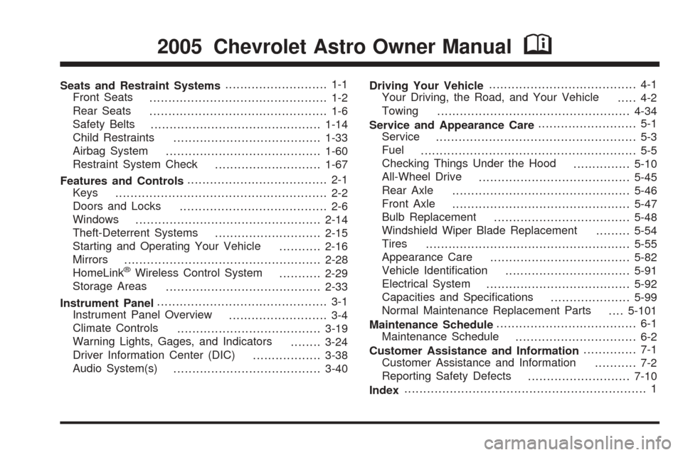 CHEVROLET ASTRO CARGO VAN 2005 2.G Owners Manual 