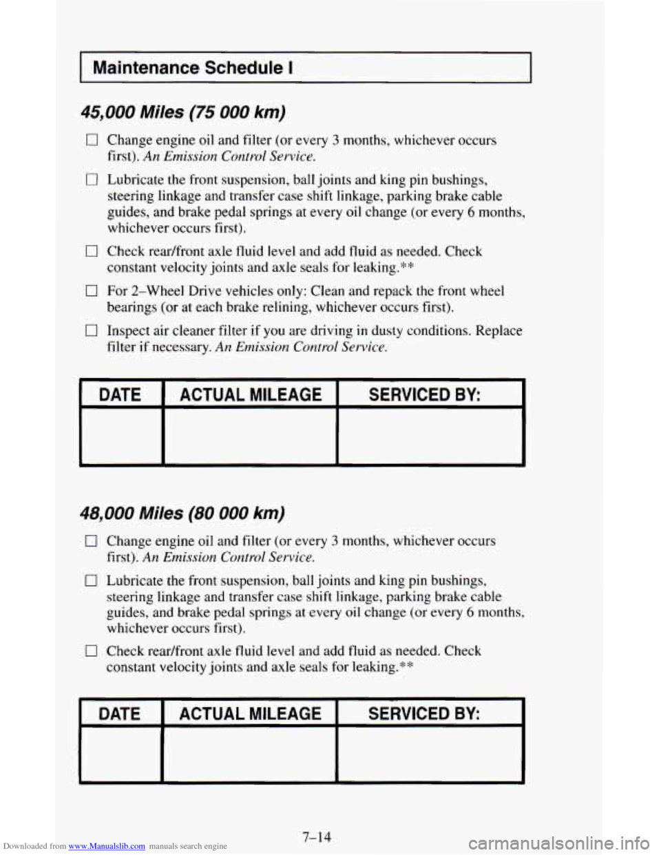 CHEVROLET ASTRO CARGO VAN 1995 2.G Owners Manual Downloaded from www.Manualslib.com manuals search engine I Maintenance Schedule I I
45,000 Miles (75 000 km)
0 Change engine oil and filter (or every 3 months. whichever occurs
0 Lubricate the CHEVROLET ASTRO CARGO VAN 1995 2.G Owners Manual Downloaded from www.Manualslib.com manuals search engine I Maintenance Schedule I I
45,000 Miles (75 000 km)
0 Change engine oil and filter (or every 3 months. whichever occurs
0 Lubricate the